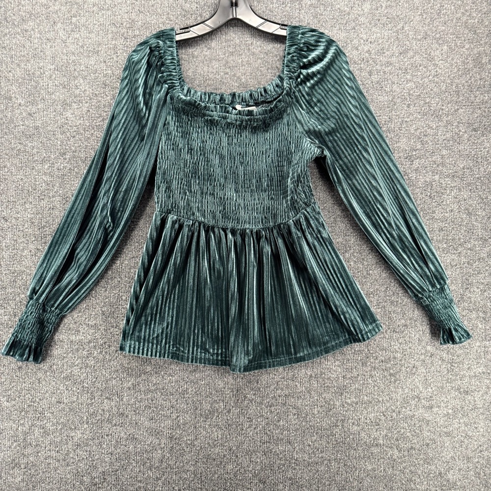 ePretty Top Womens M Green Velvet Square Neck Fairy Garden Cottagecore Victorian